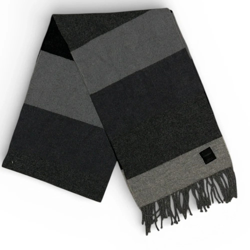 Express Black and Gray Merino wool and cashmere scarf with fringe. Scotland